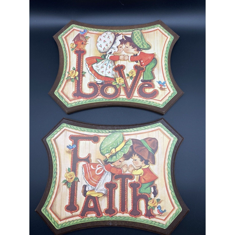 Vintage 70's Homco‎ Faith And Love Wall Plaque Set